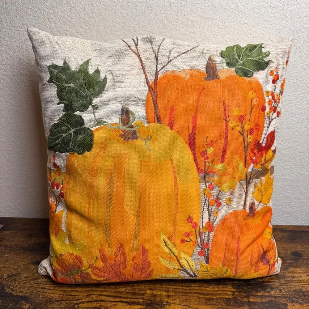 Brentwood Originals October Harvest Pumpkin Throw Pillow 18 x 18 Autumn Decor
